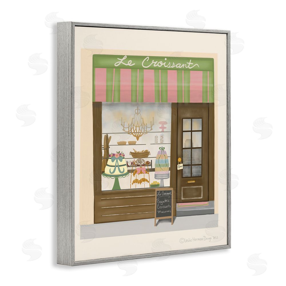 Leslie Hermosa Le Croissant French Patisserie Window Gray Framed Giclee Wall Art Print