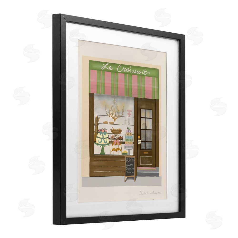 Leslie Hermosa Le Croissant French Patisserie Window Black Framed Print Under Glass Wall Art
