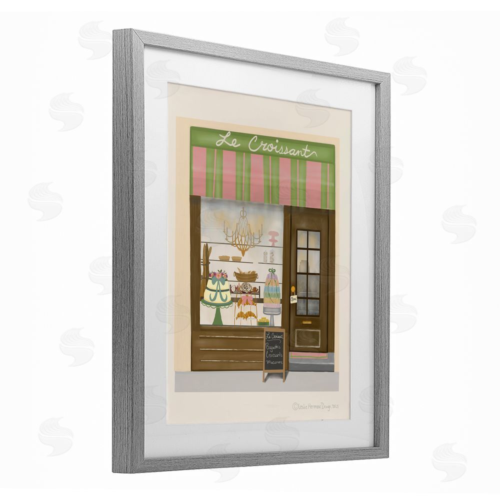 Leslie Hermosa Le Croissant French Patisserie Window Gray Framed Print Under Glass Wall Art