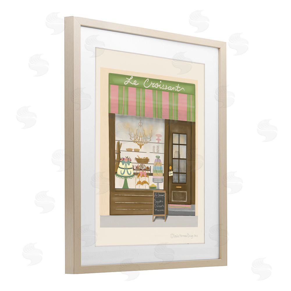 Leslie Hermosa Le Croissant French Patisserie Window Brown Framed Print Under Glass Wall Art