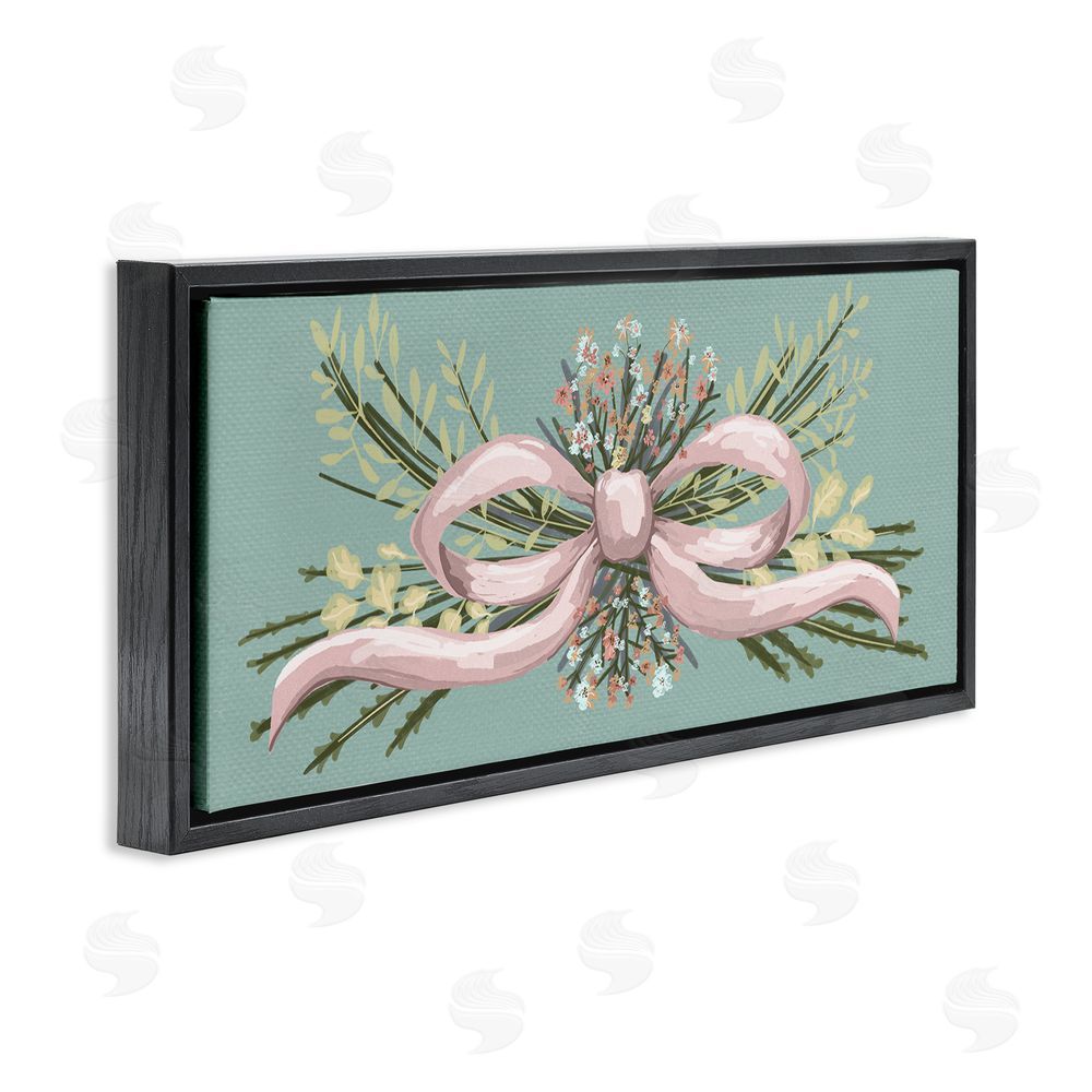 Connie Summers Pink Bow Wildflower Arrangement Black Floating Frame Canvas Wall Art Print