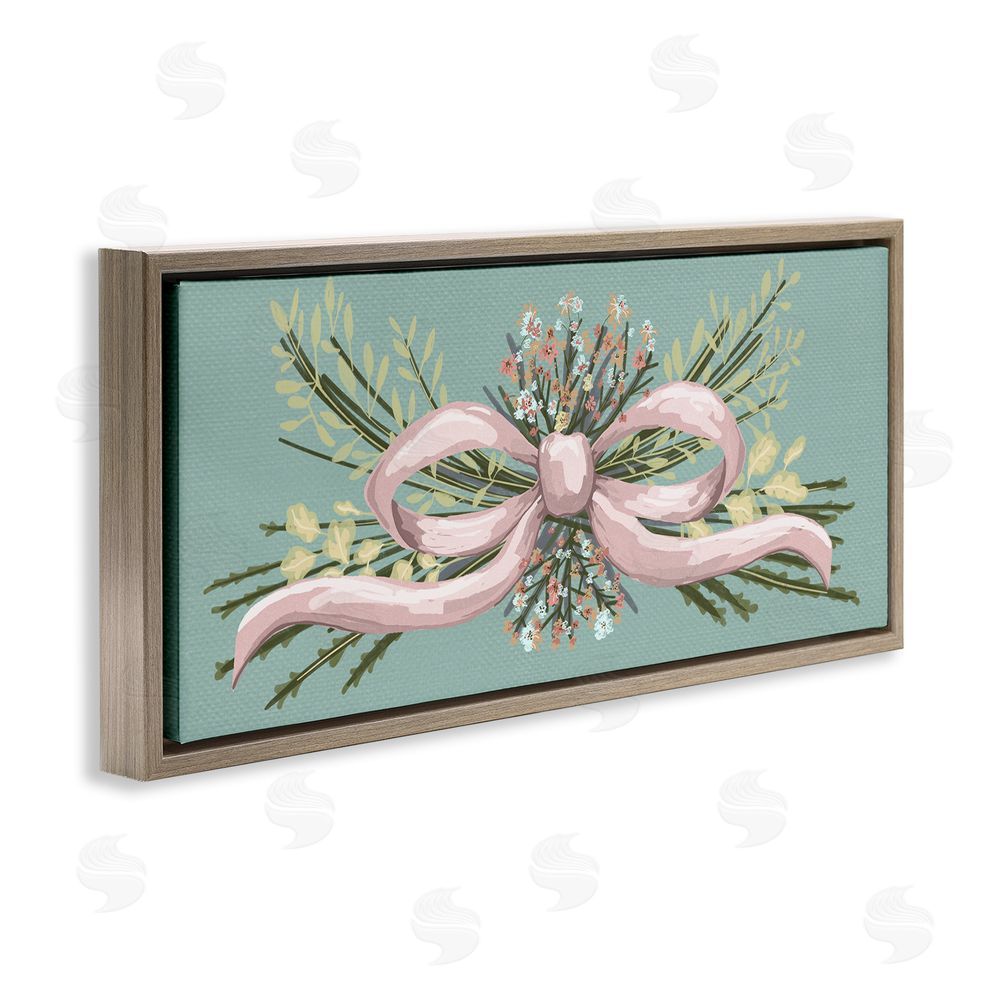 Connie Summers Pink Bow Wildflower Arrangement Brown Floating Frame Canvas Wall Art Print