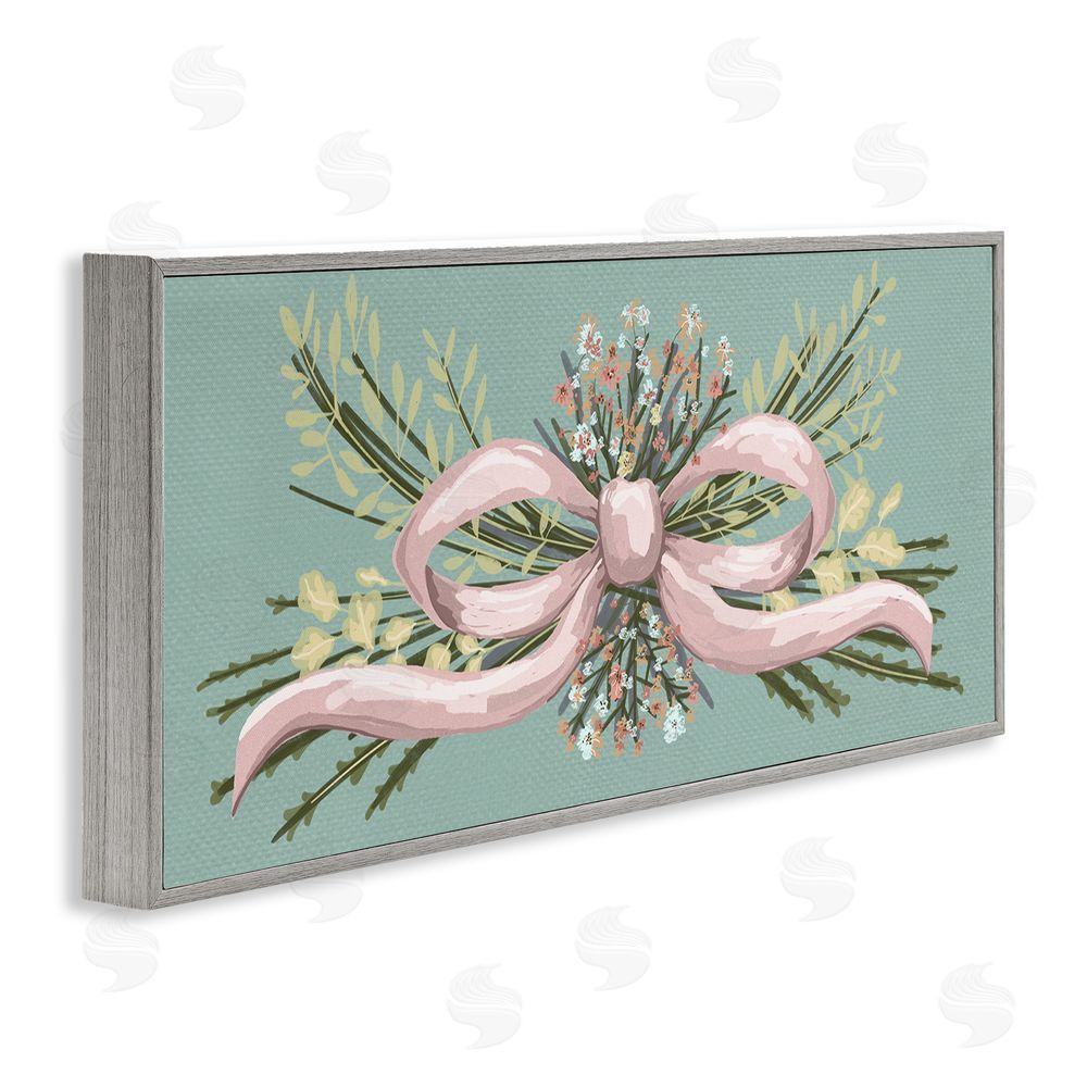 Connie Summers Pink Bow Wildflower Arrangement Gray Framed Giclee Wall Art Print