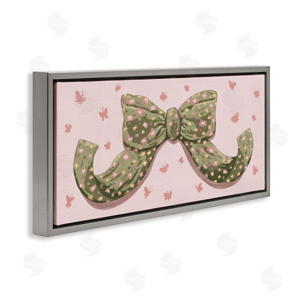 Connie Summers Spring Bow with Butterflies Gray Floating Frame Canvas Wall Art Print