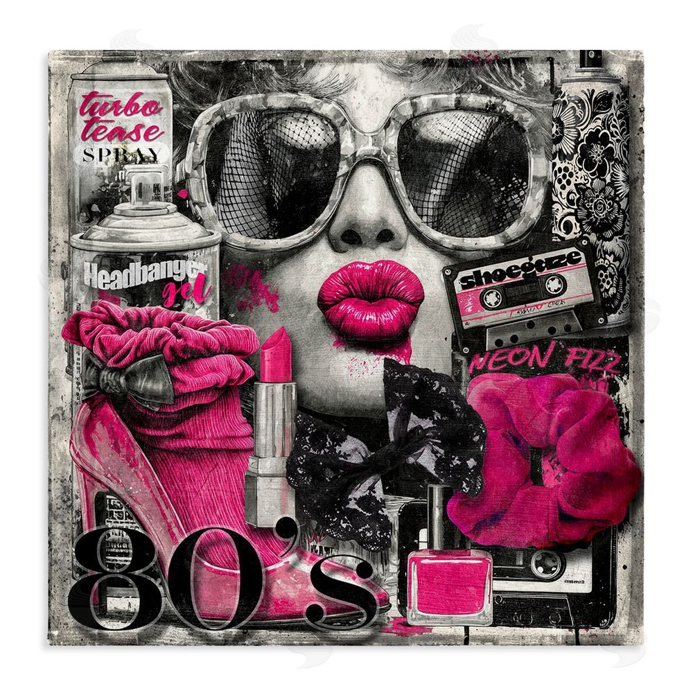 Annabelle Hall Neon Lips & 80's Glamour Stretched Canvas Wall Art Print