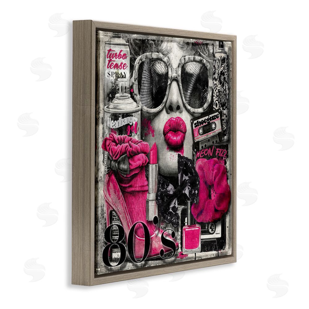 Annabelle Hall Neon Lips & 80's Glamour Brown Floating Frame Canvas Wall Art Print