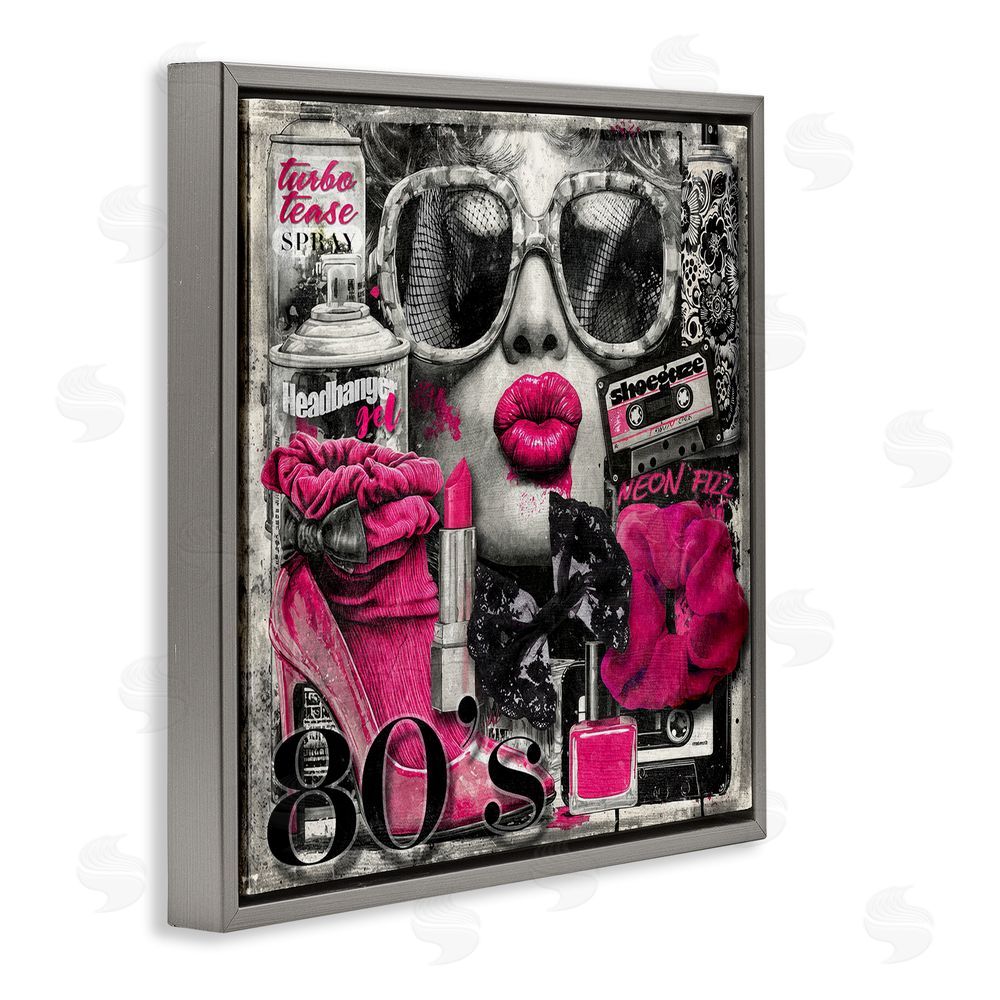 Annabelle Hall Neon Lips & 80's Glamour Gray Floating Frame Canvas Wall Art Print