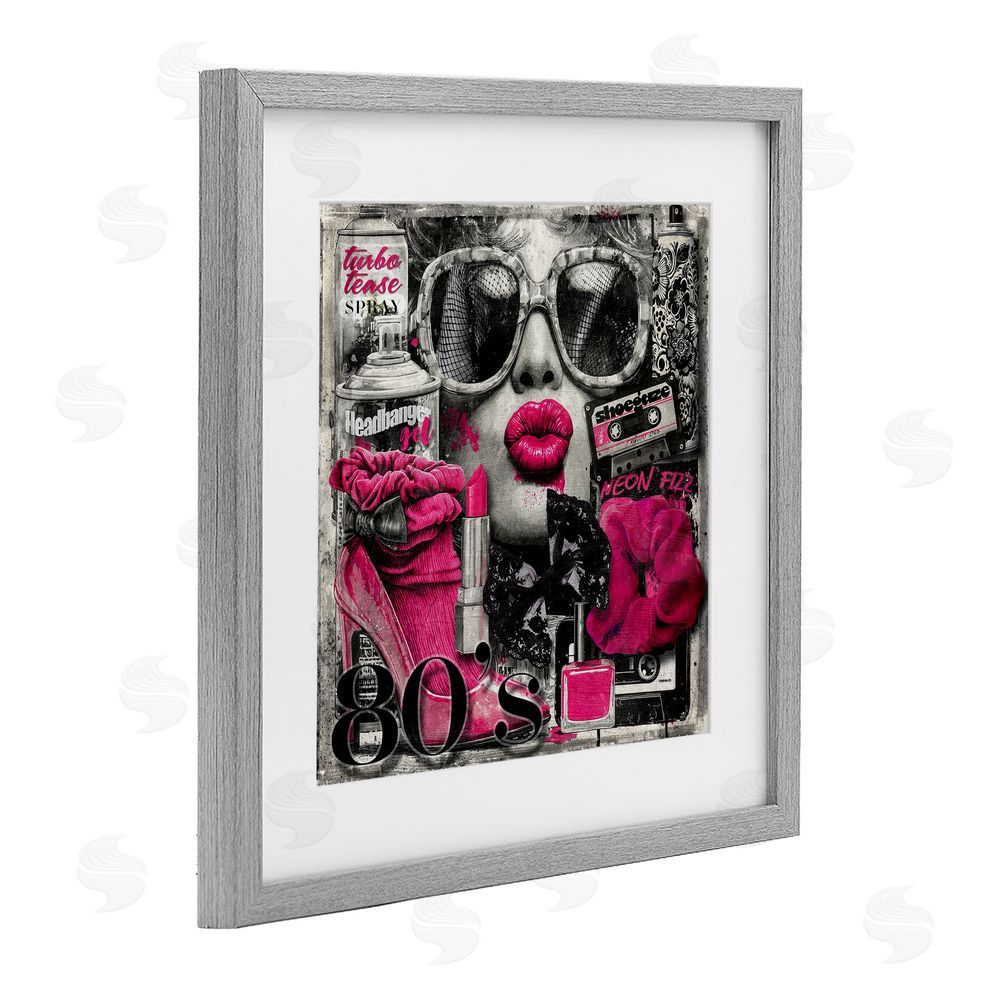 Annabelle Hall Neon Lips & 80's Glamour Gray Framed Print Under Glass Wall Art