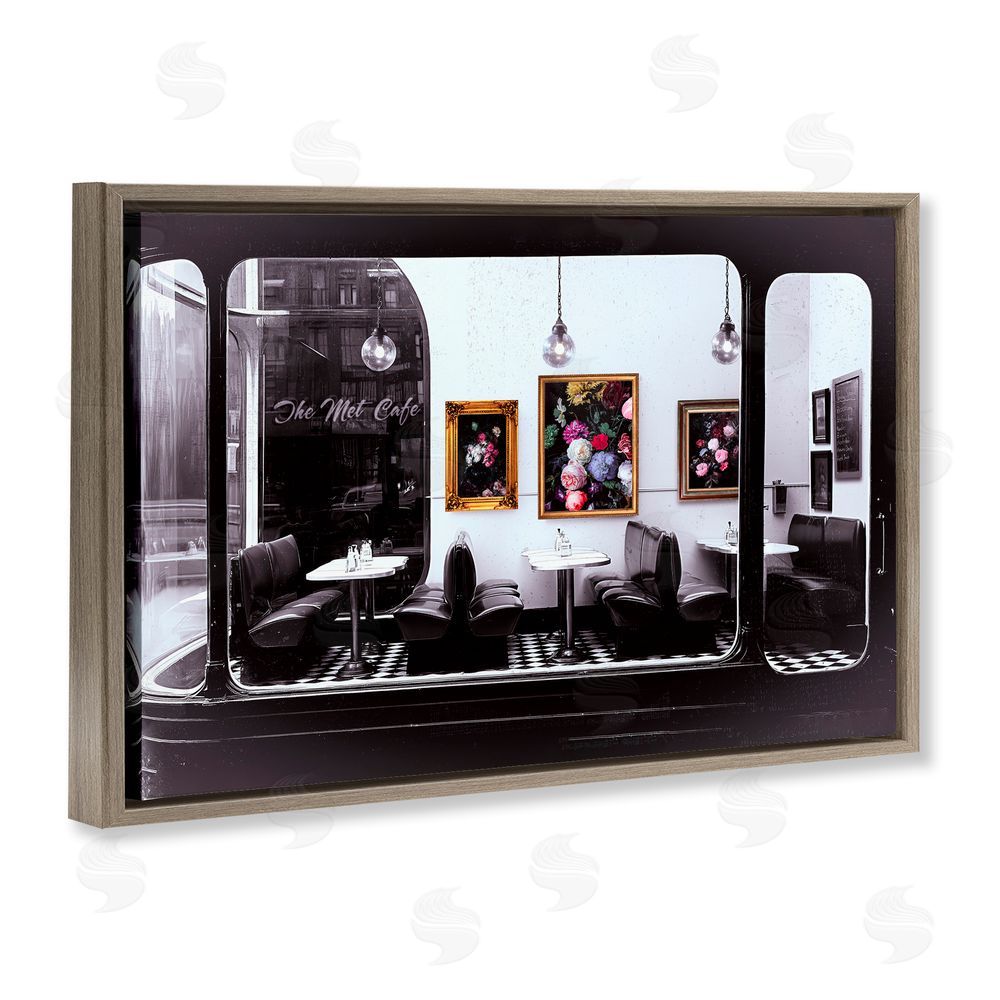 Annabelle Hall Retro Met Cafe Nostalgia Brown Floating Frame Canvas Wall Art Print