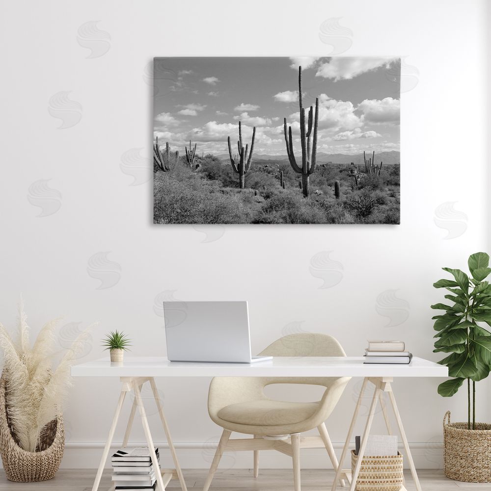 Michelle Hutchins Monochrome Saguaro Desert Vista Stretched Canvas Wall Art in Room