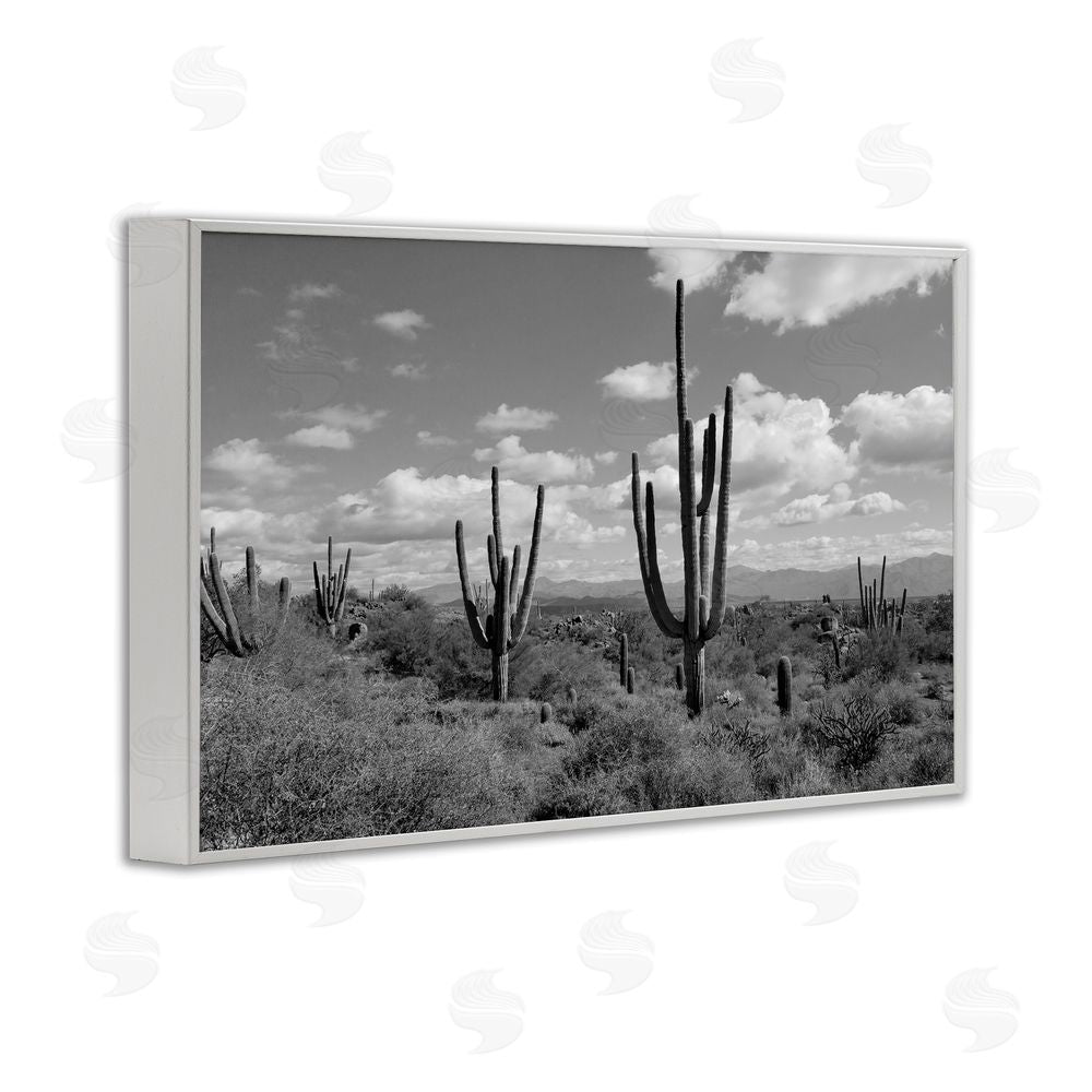 Michelle Hutchins Monochrome Saguaro Desert Vista White Framed Giclee Wall Art Print