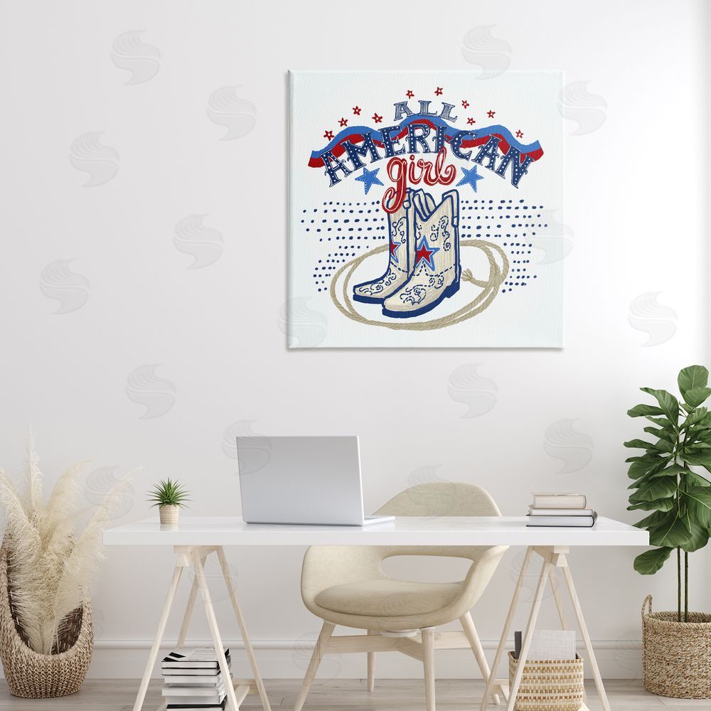 Connie Summers All American Girl with Boots Stretched Canvas Wall Art in Room