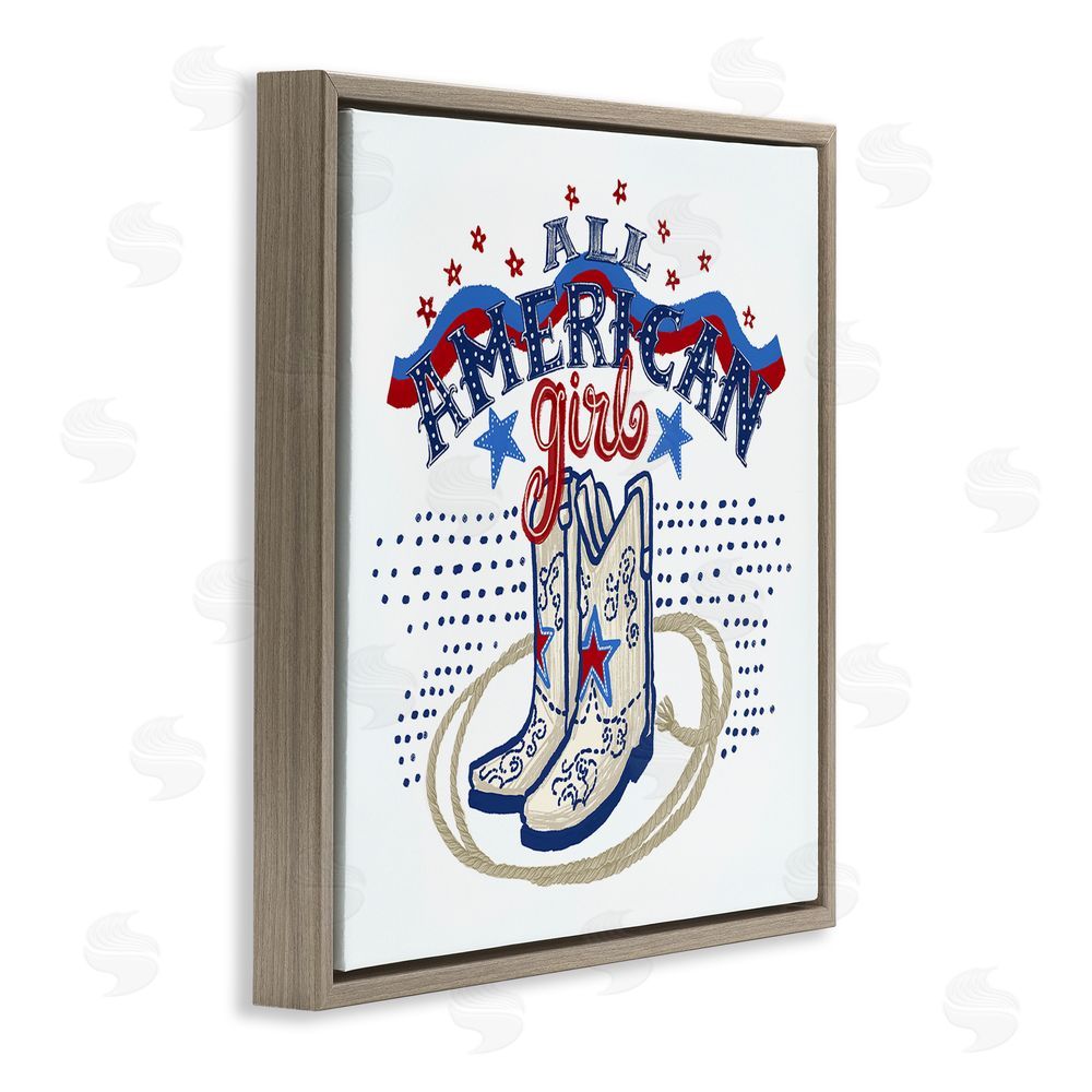 Connie Summers All American Girl with Boots Brown Floating Frame Canvas Wall Art Print
