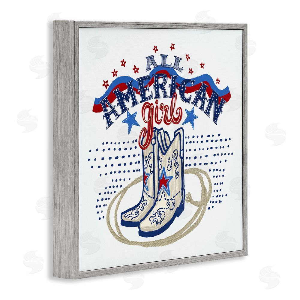 Connie Summers All American Girl with Boots Gray Framed Giclee Wall Art Print