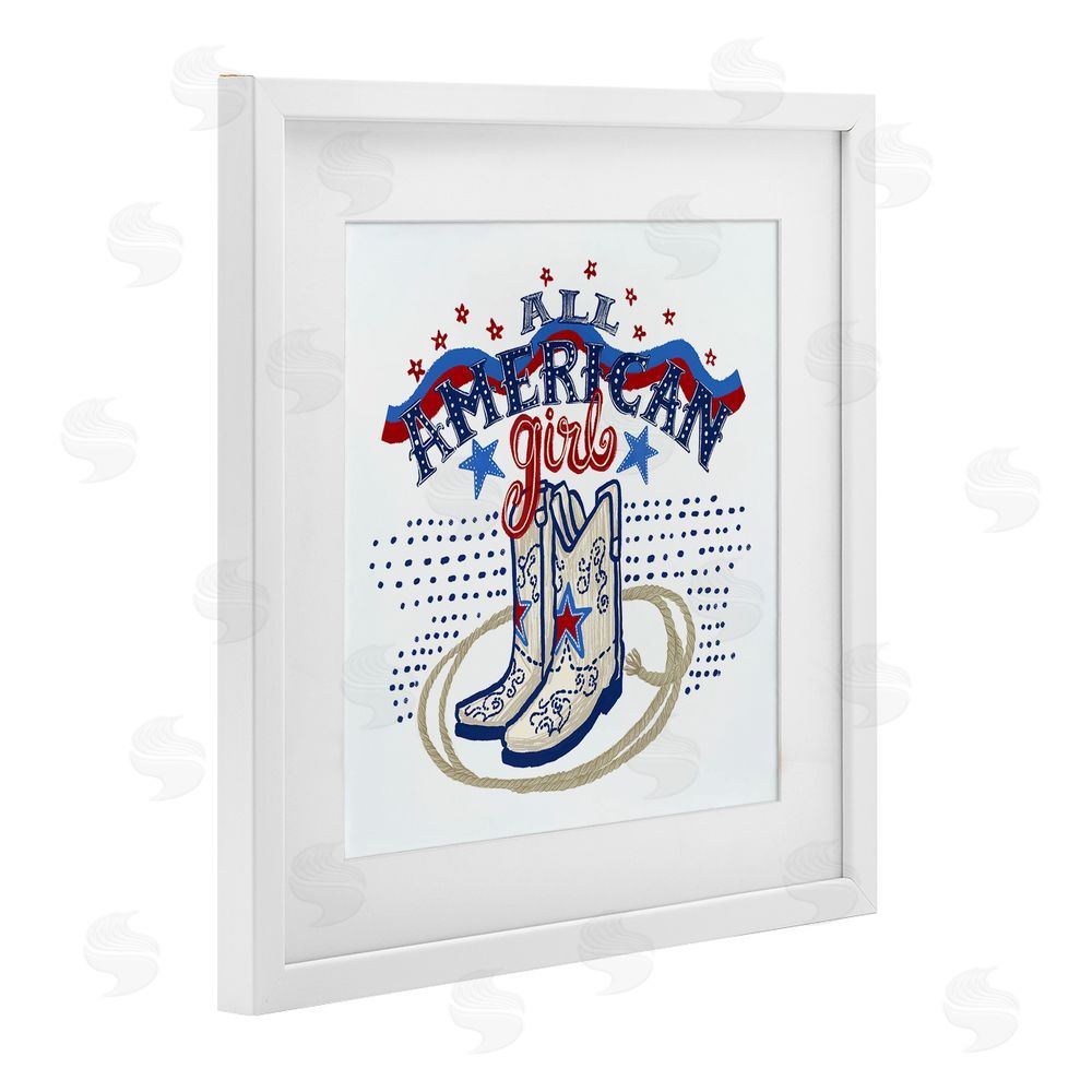 Connie Summers All American Girl with Boots White Framed Print Under Glass Wall Art