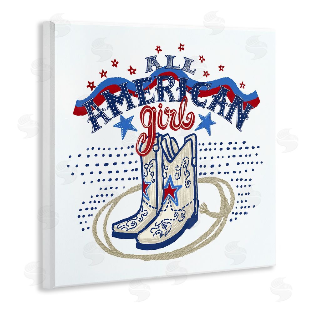 Connie Summers All American Girl with Boots Wooden Wall Plaque Art Print