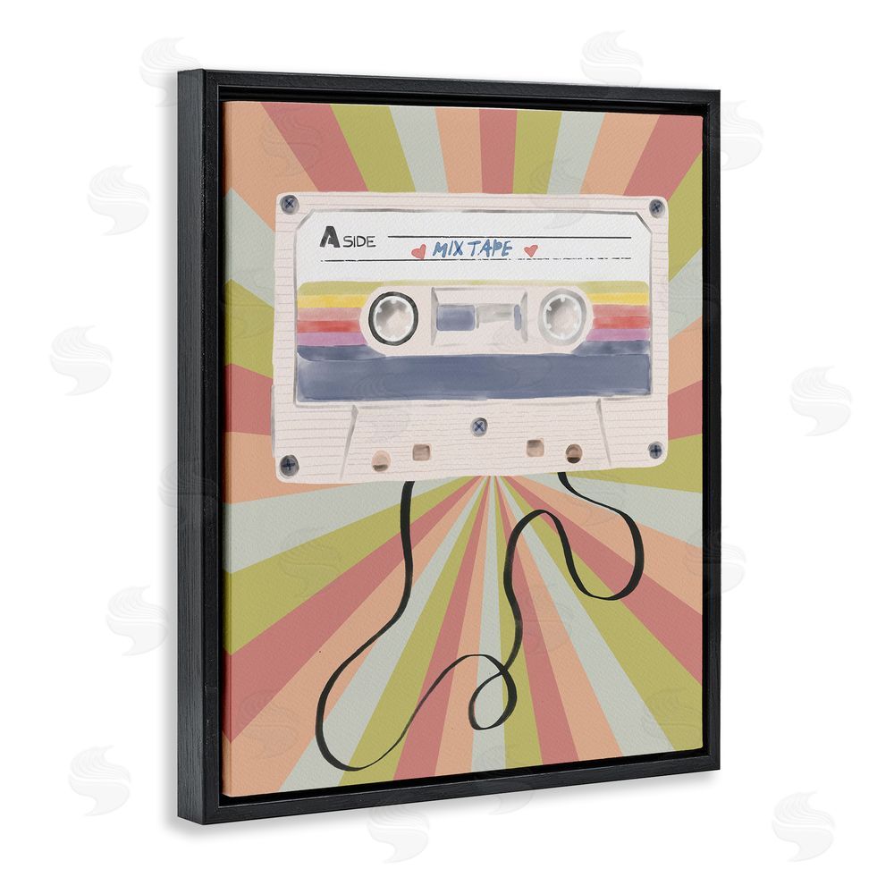 Radhika Modi Retro Mix Tape Cassette Black Floating Frame Canvas Wall Art Print
