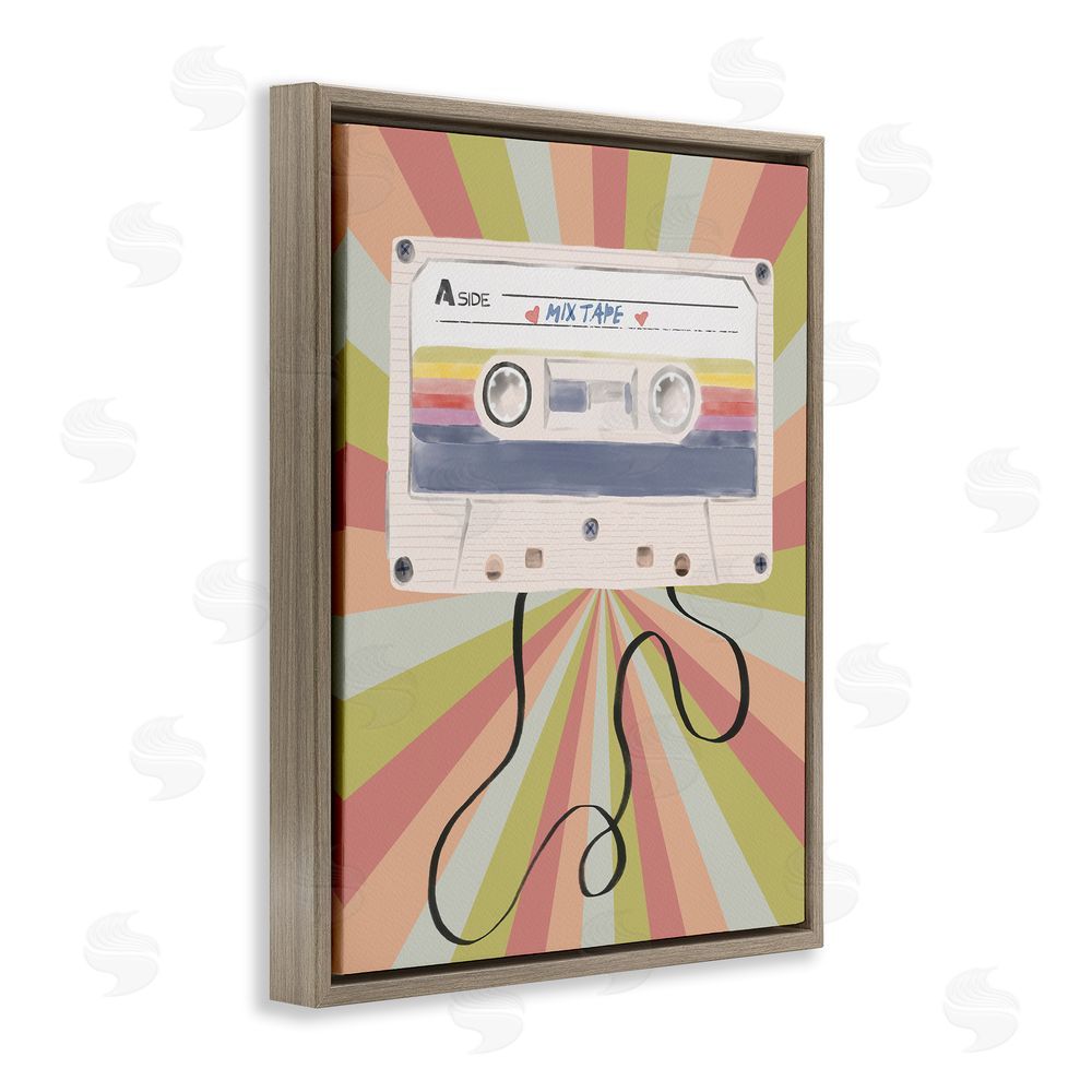 Radhika Modi Retro Mix Tape Cassette Brown Floating Frame Canvas Wall Art Print