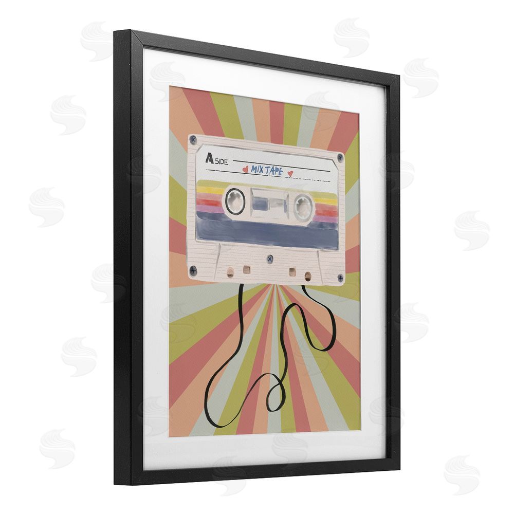 Radhika Modi Retro Mix Tape Cassette Black Framed Print Under Glass Wall Art
