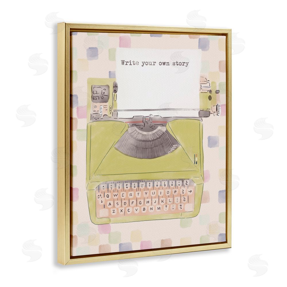 Radhika Modi Write Your Own Story Typewriter Gold Floating Frame Canvas Wall Art Print