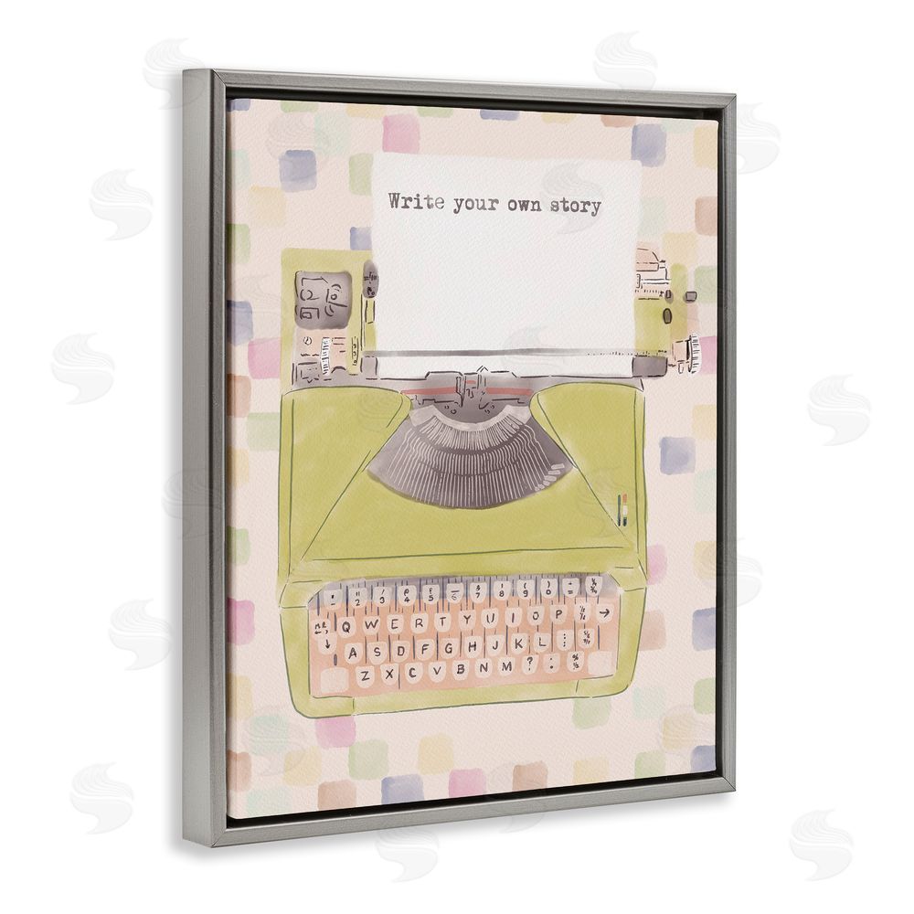 Radhika Modi Write Your Own Story Typewriter Gray Floating Frame Canvas Wall Art Print