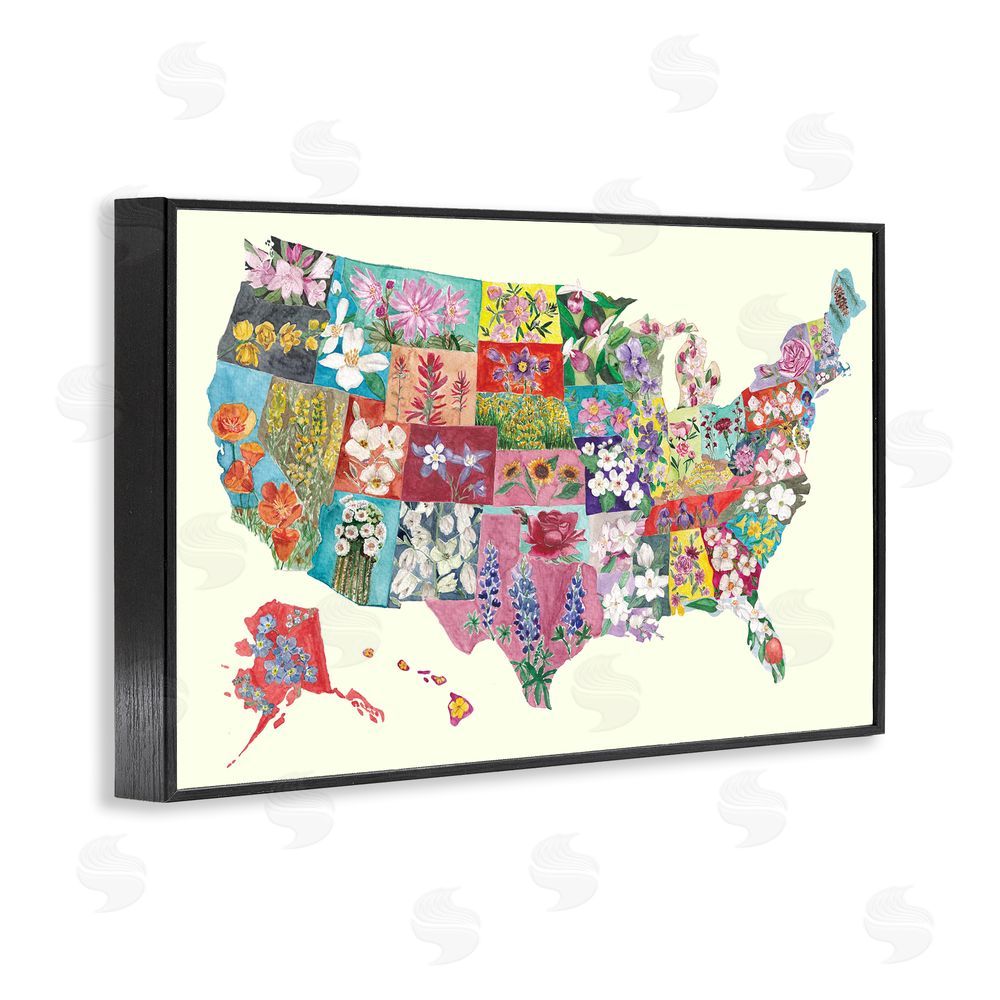 Josi Opolenstisima Botanical Map of State Flowers Black Framed Giclee Wall Art Print