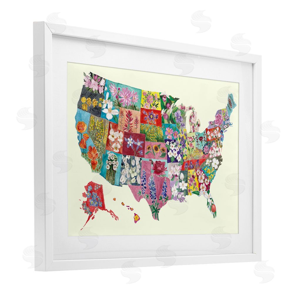Josi Opolenstisima Botanical Map of State Flowers White Framed Print Under Glass Wall Art