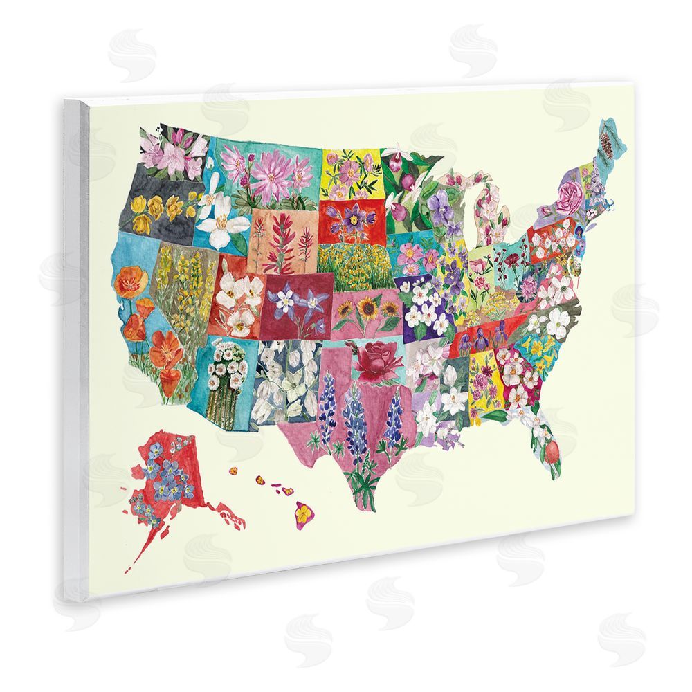 Josi Opolenstisima Botanical Map of State Flowers Wooden Wall Plaque Art Print