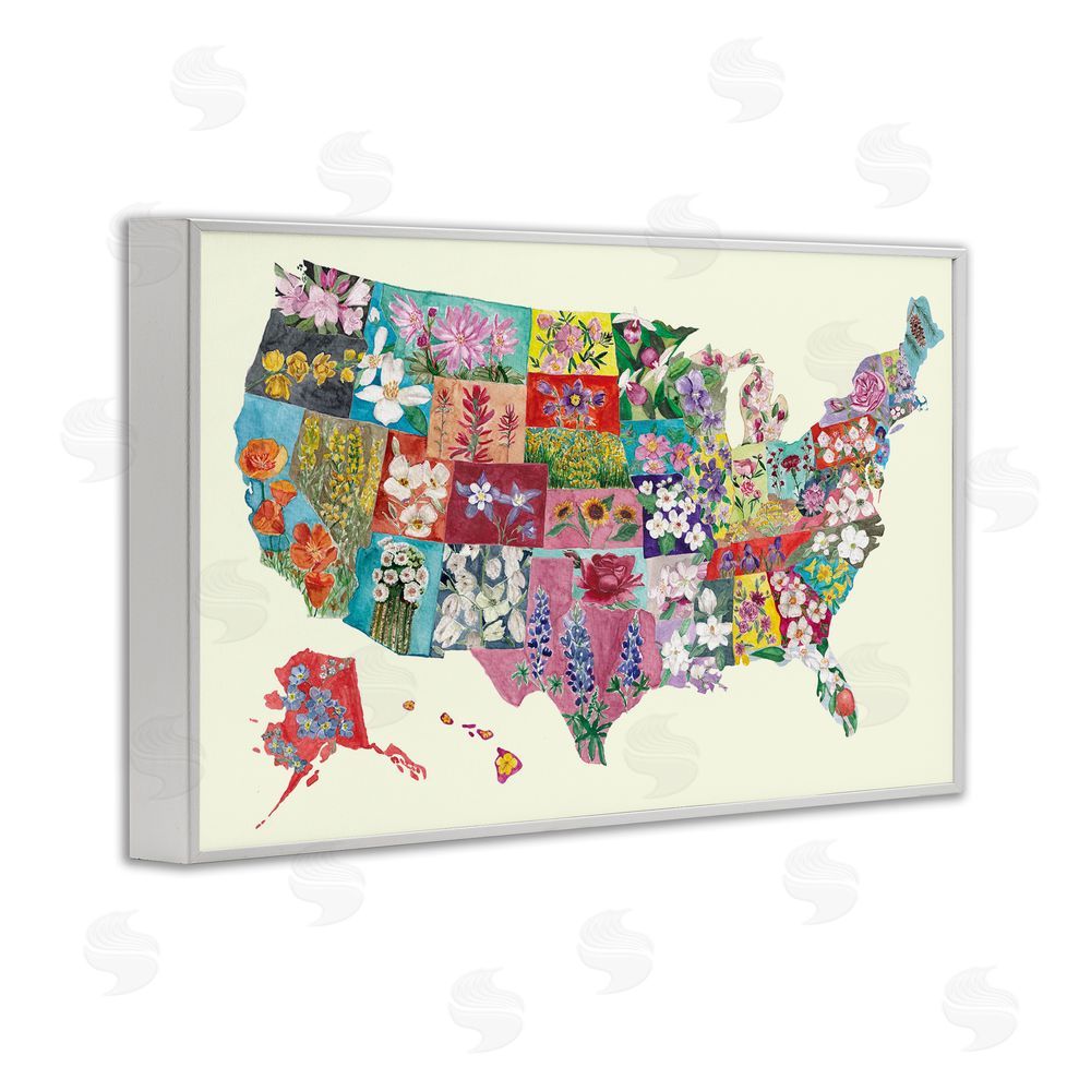 Josi Opolenstisima Botanical Map of State Flowers White Framed Giclee Wall Art Print