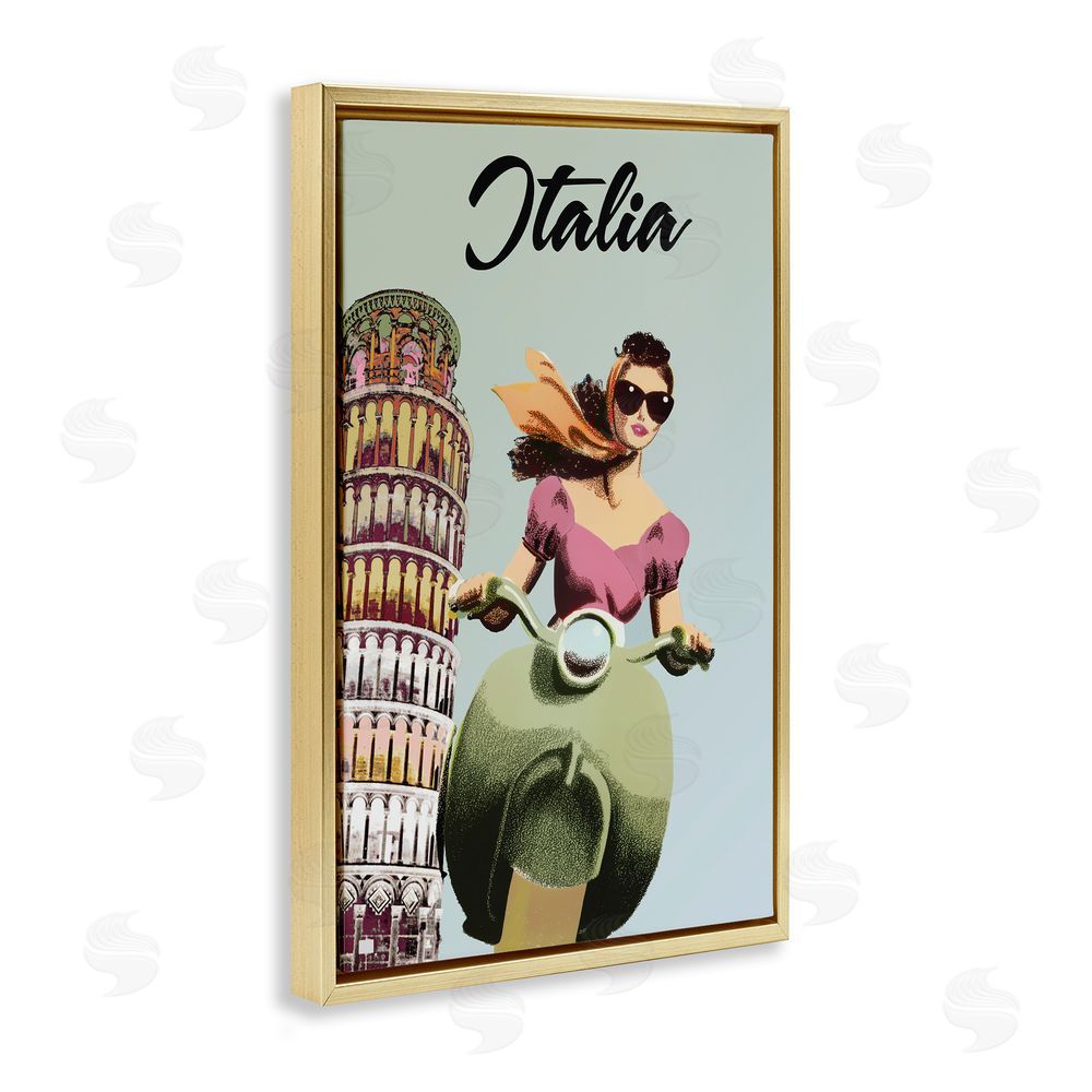 Annabelle Hall Retro Italia Scooter Gold Floating Frame Canvas Wall Art Print