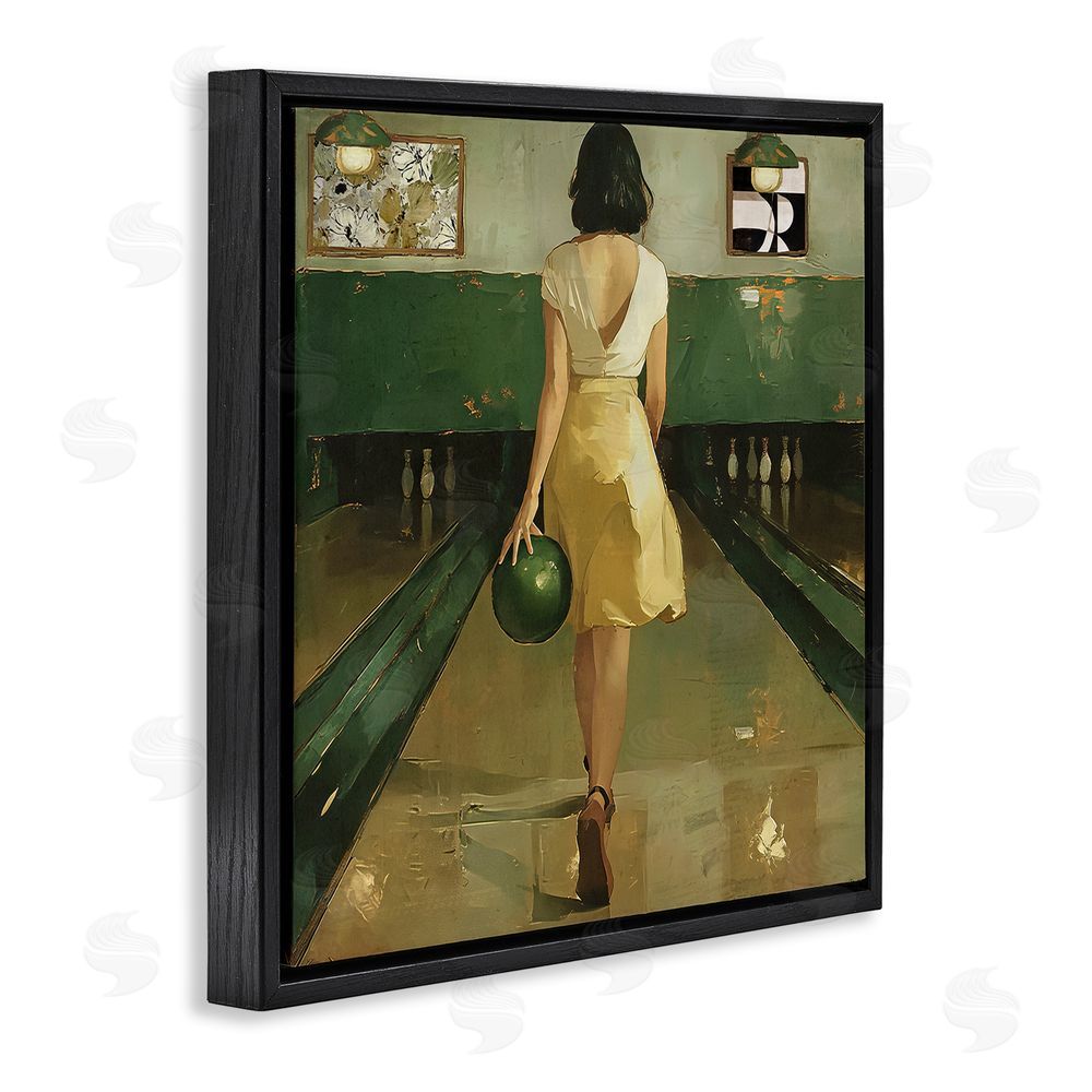 Annabelle Hall Green Vintage Bowling Alley Black Floating Frame Canvas Wall Art Print