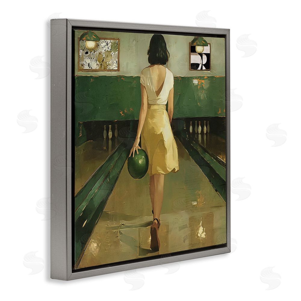 Annabelle Hall Green Vintage Bowling Alley Gray Floating Frame Canvas Wall Art Print