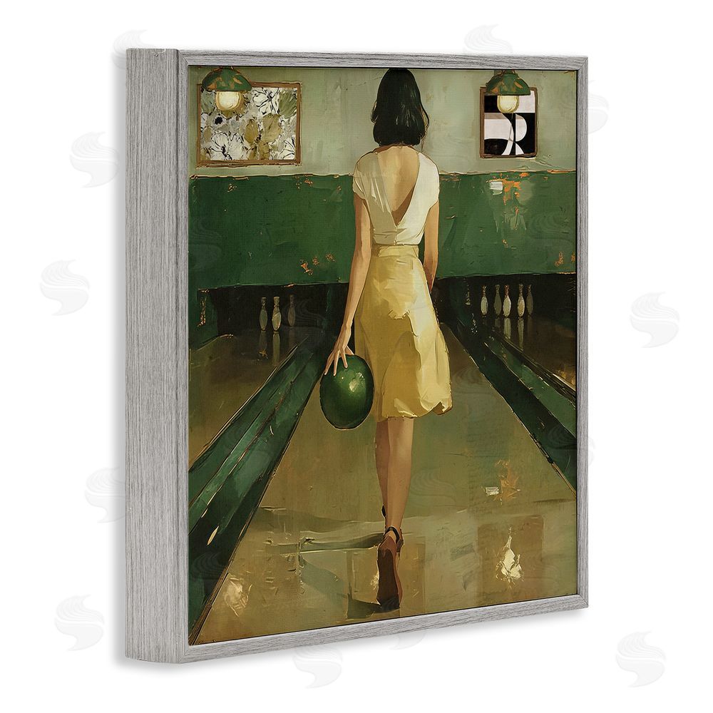 Annabelle Hall Green Vintage Bowling Alley Gray Framed Giclee Wall Art Print