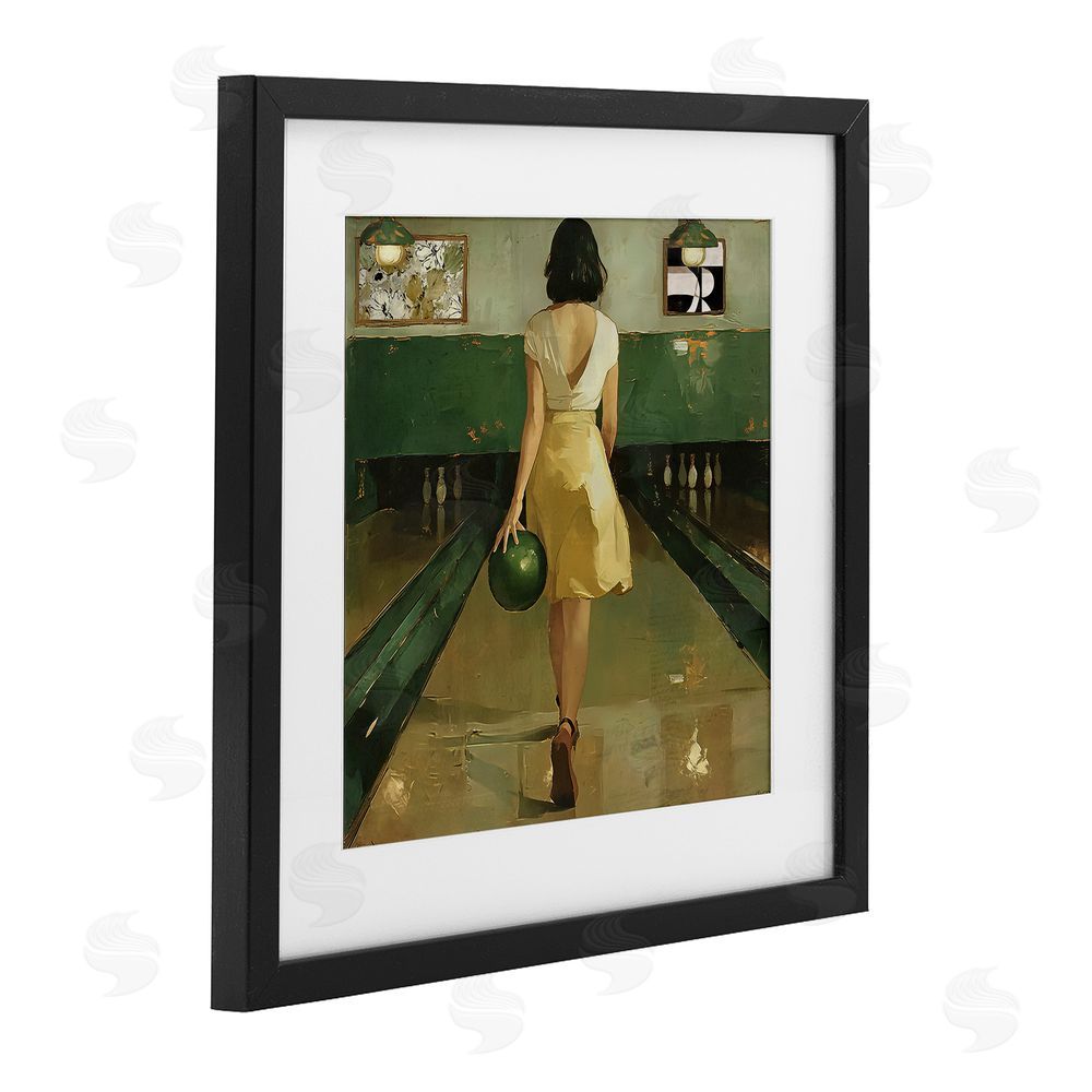 Annabelle Hall Green Vintage Bowling Alley Black Framed Print Under Glass Wall Art