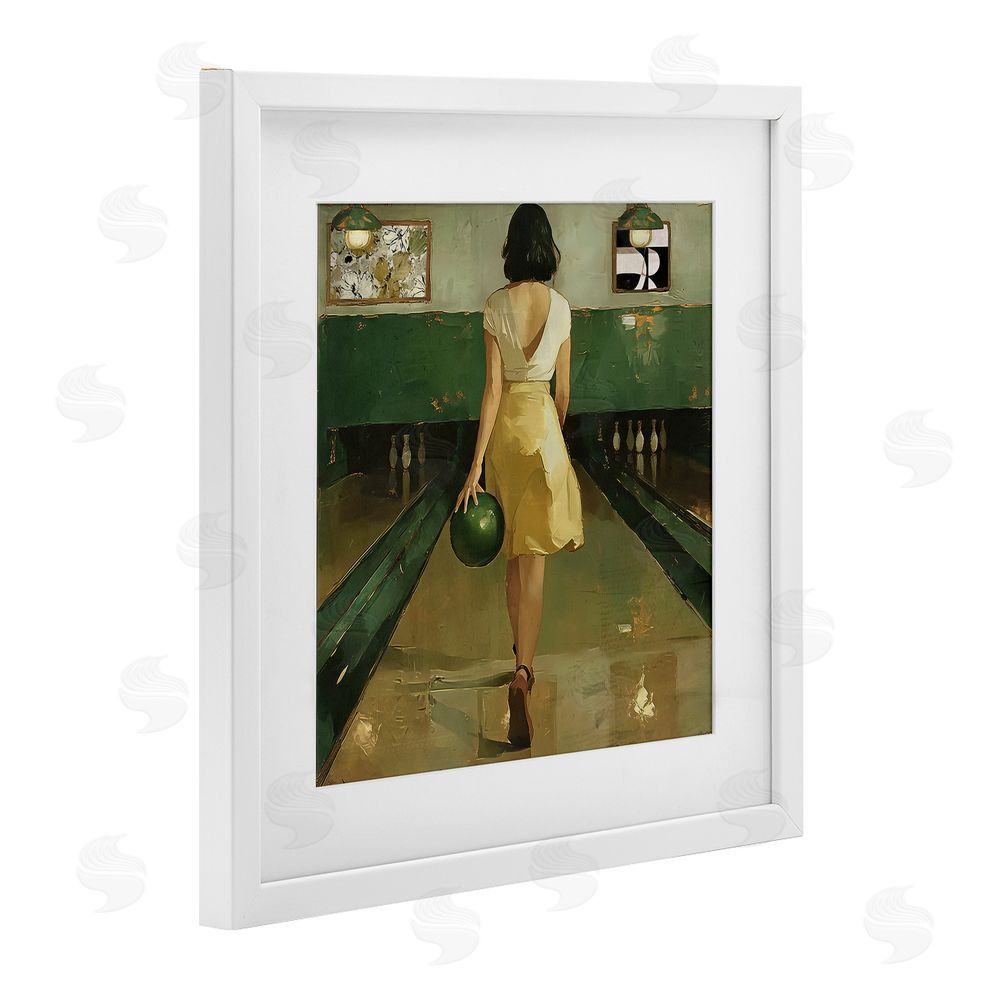 Annabelle Hall Green Vintage Bowling Alley White Framed Print Under Glass Wall Art