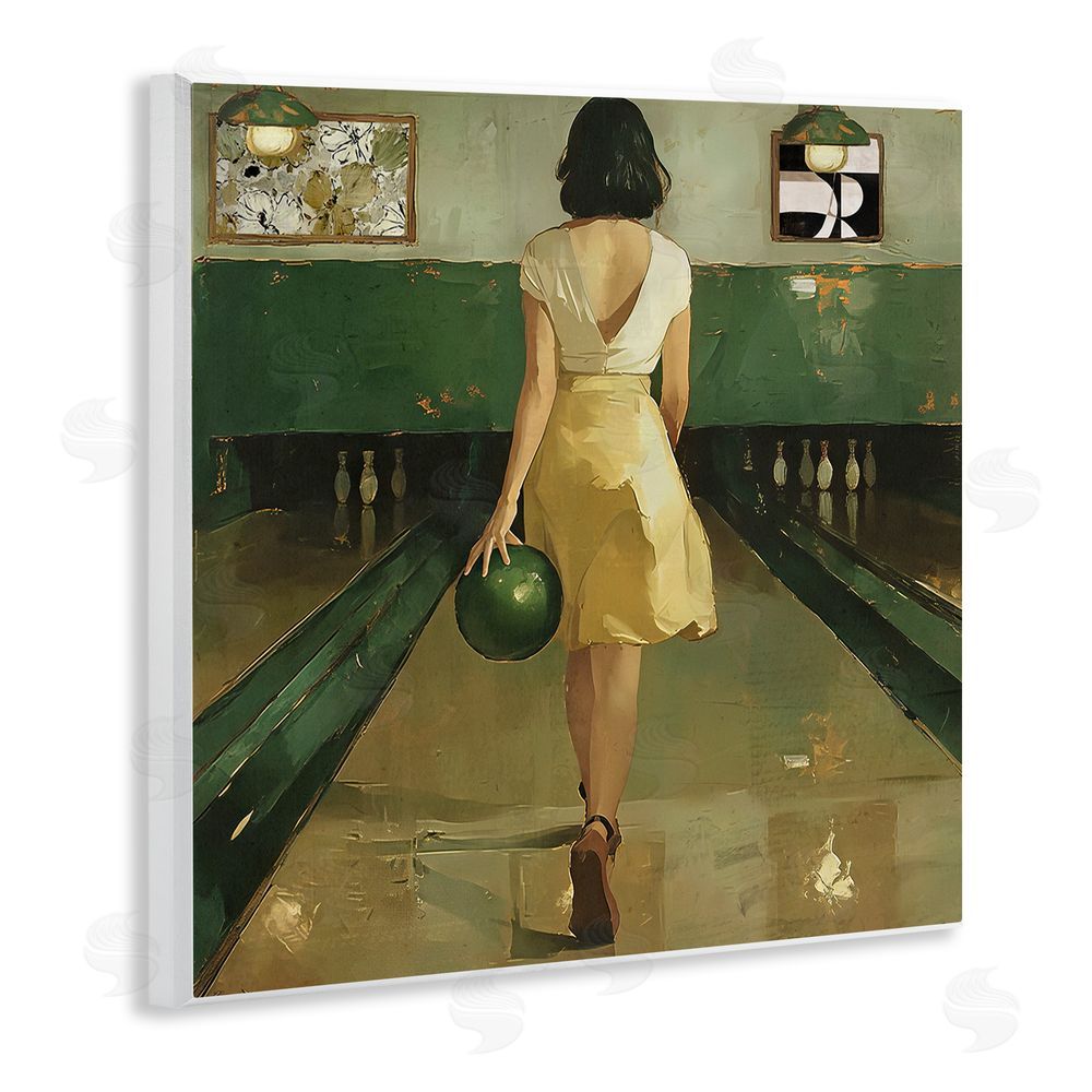 Annabelle Hall Green Vintage Bowling Alley Wooden Wall Plaque Art Print