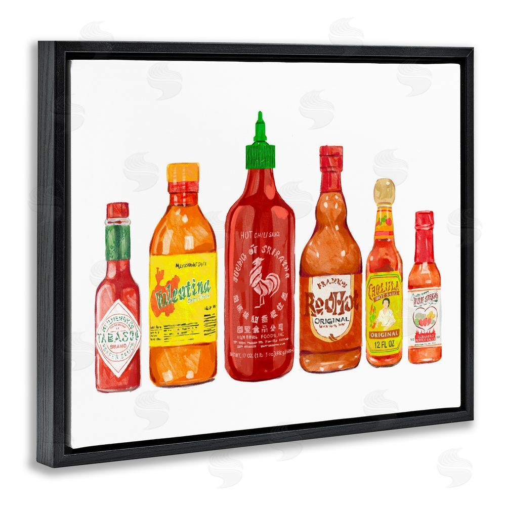 Ziwei Li Hot Sauce Bottle Collection Black Floating Frame Canvas Wall Art Print