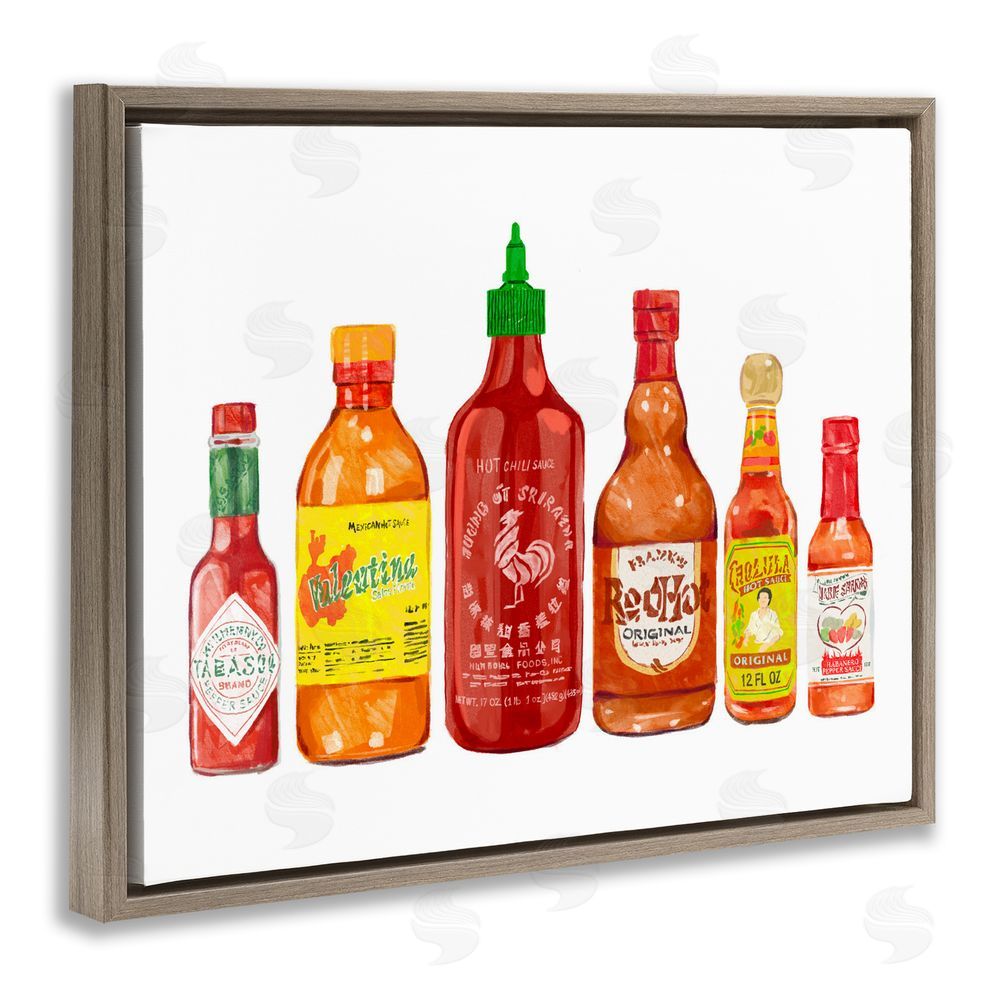 Ziwei Li Hot Sauce Bottle Collection Brown Floating Frame Canvas Wall Art Print