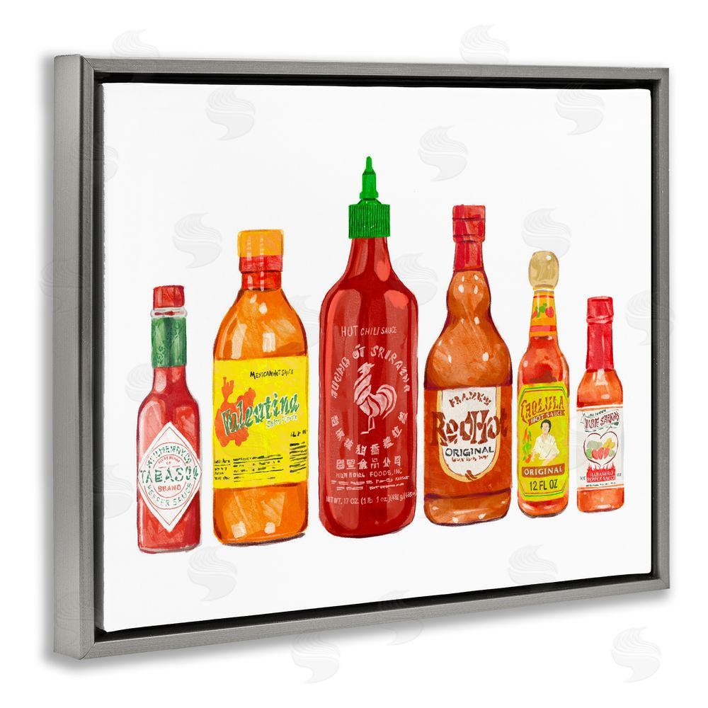 Ziwei Li Hot Sauce Bottle Collection Gray Floating Frame Canvas Wall Art Print