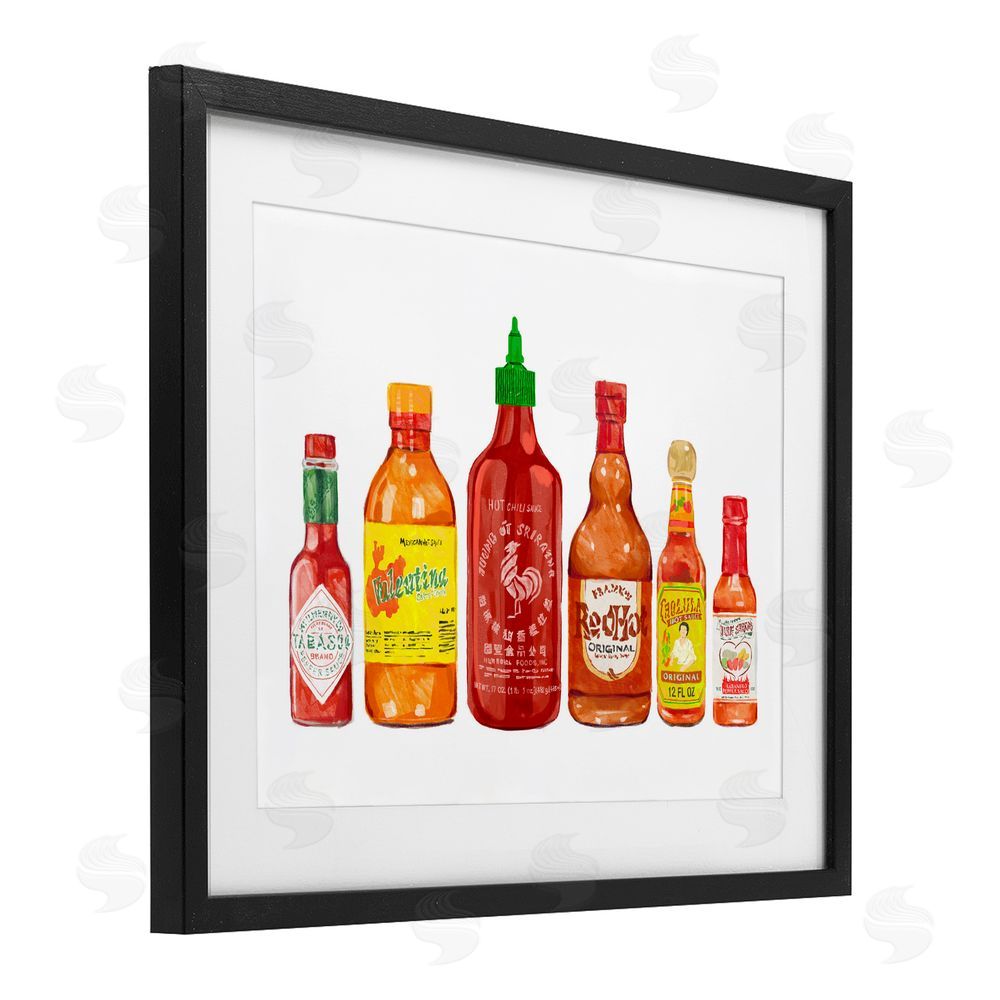 Ziwei Li Hot Sauce Bottle Collection Black Framed Print Under Glass Wall Art