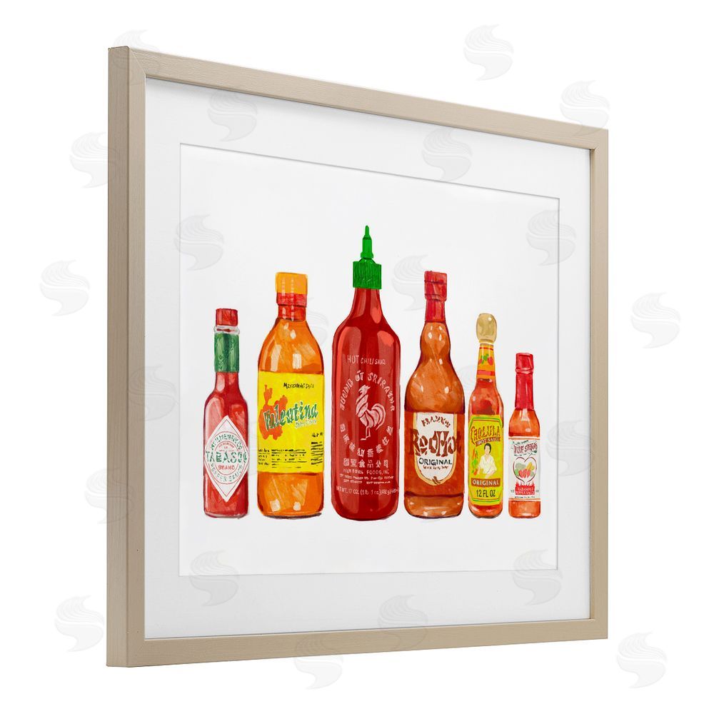 Ziwei Li Hot Sauce Bottle Collection Brown Framed Print Under Glass Wall Art