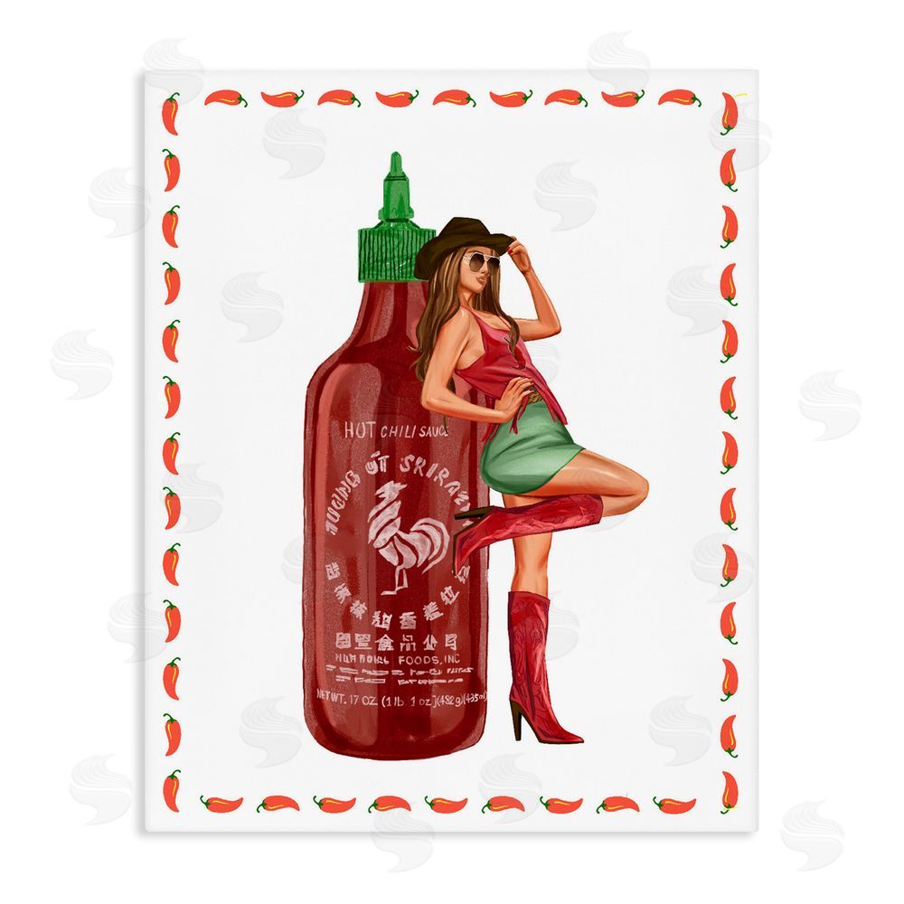 Ziwei Li Chili Hot Sauce & Cowgirl Stretched Canvas Wall Art Print