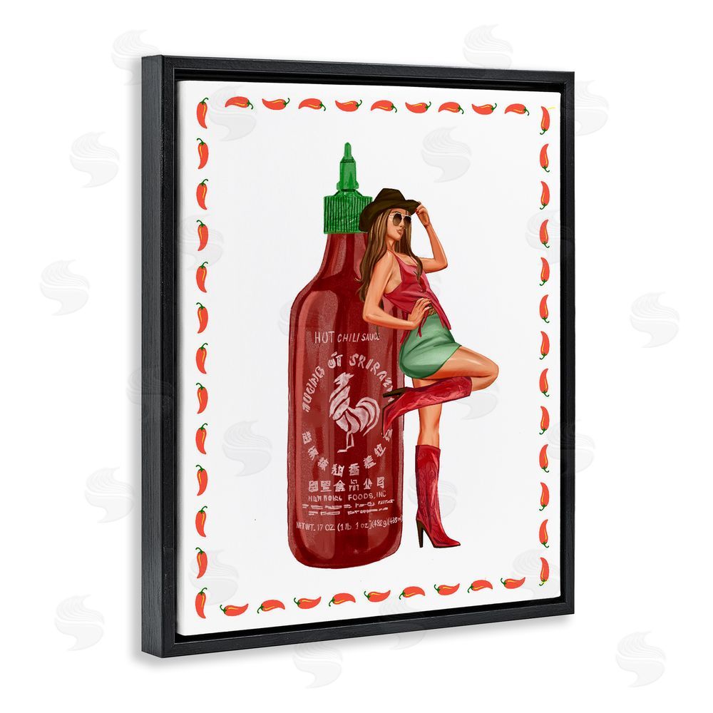 Ziwei Li Chili Hot Sauce & Cowgirl Black Floating Frame Canvas Wall Art Print