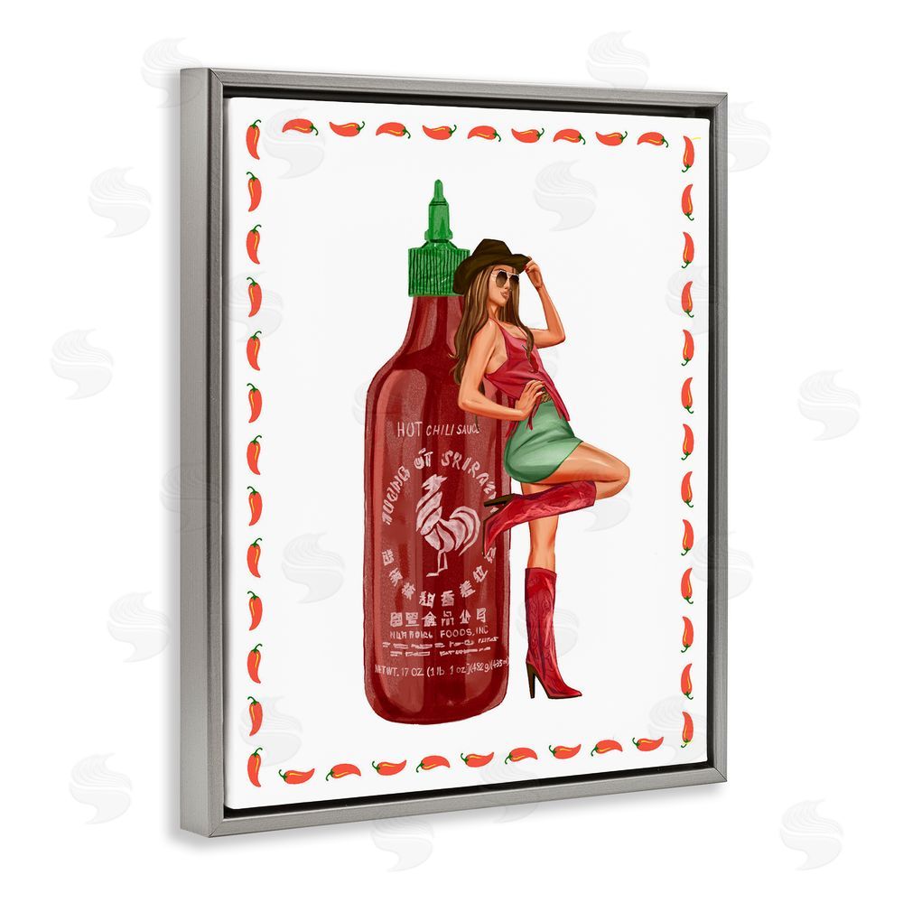 Ziwei Li Chili Hot Sauce & Cowgirl Gray Floating Frame Canvas Wall Art Print