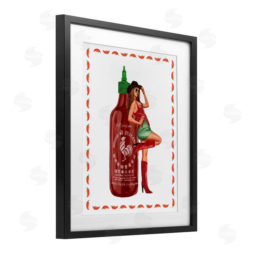 Ziwei Li Chili Hot Sauce & Cowgirl Black Framed Print Under Glass Wall Art