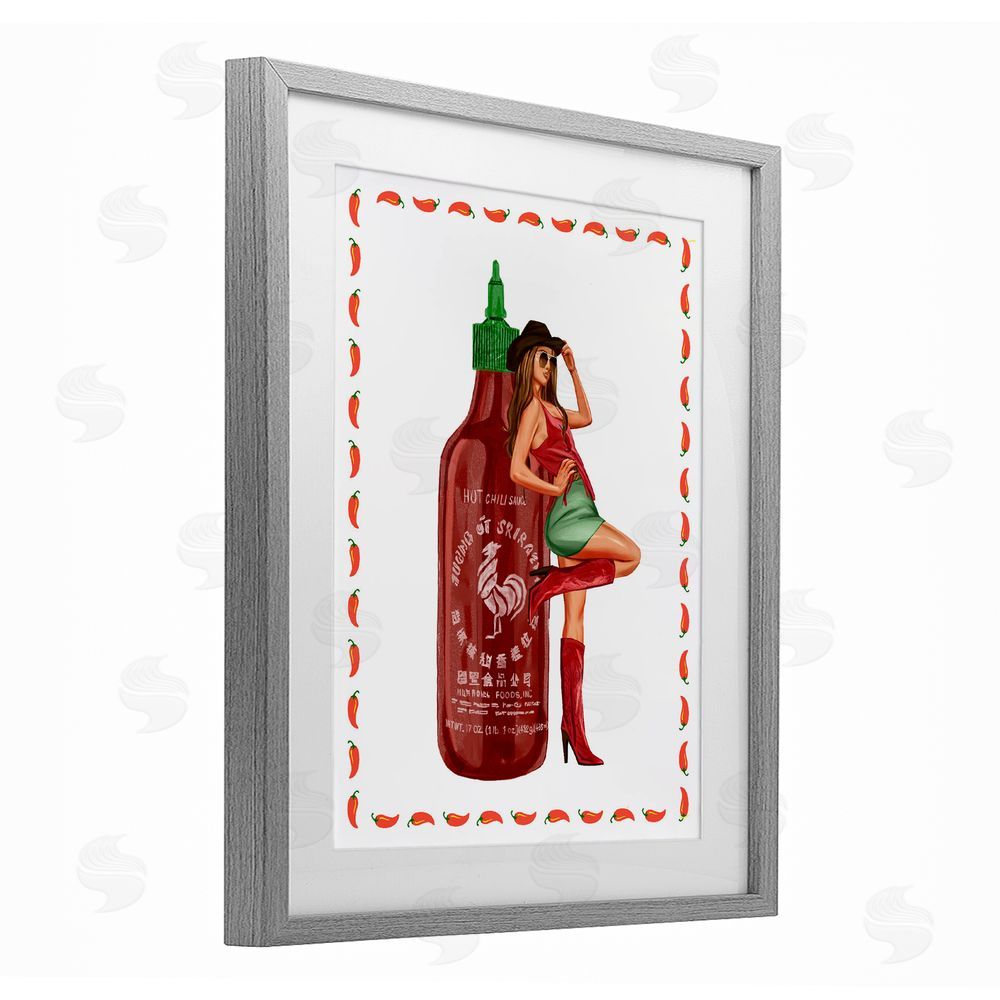 Ziwei Li Chili Hot Sauce & Cowgirl Gray Framed Print Under Glass Wall Art