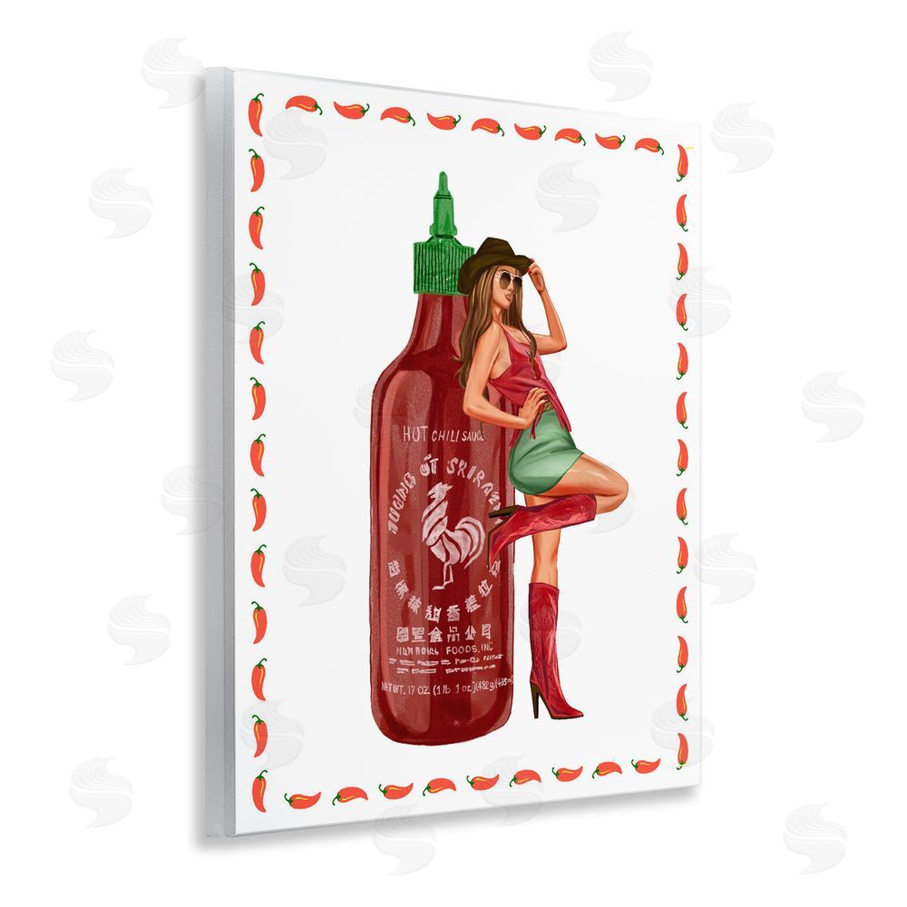 Ziwei Li Chili Hot Sauce & Cowgirl Wooden Wall Plaque Art Print