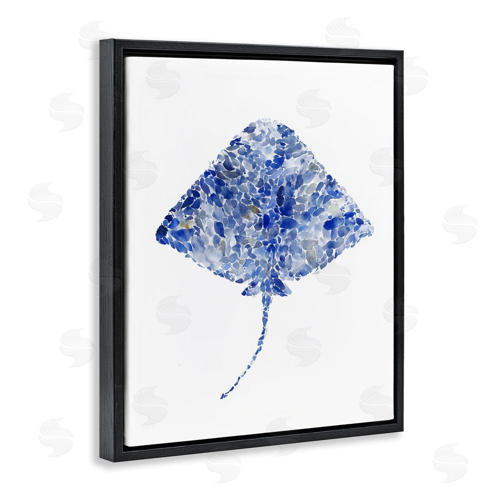 Ziwei Li Blue Watercolor Dappled Stingray Black Floating Frame Canvas Wall Art Print