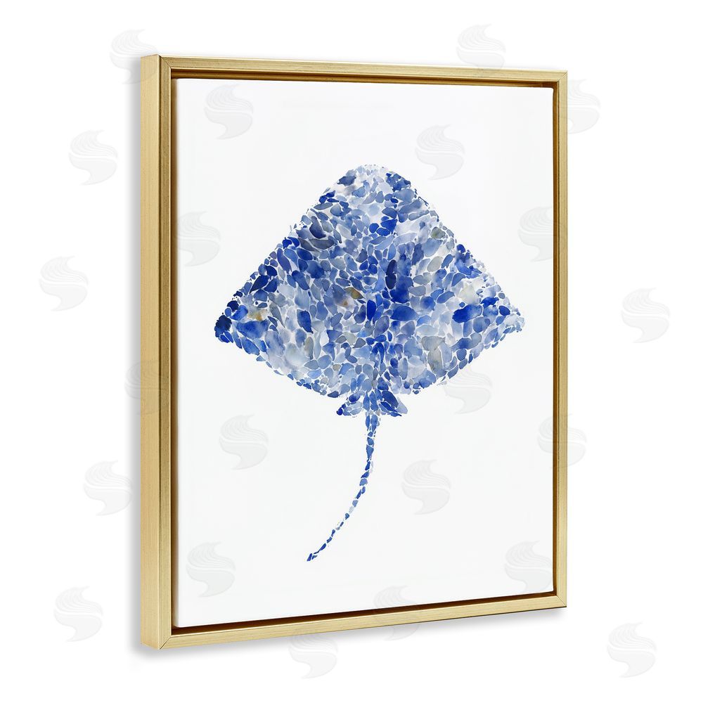 Ziwei Li Blue Watercolor Dappled Stingray Gold Floating Frame Canvas Wall Art Print