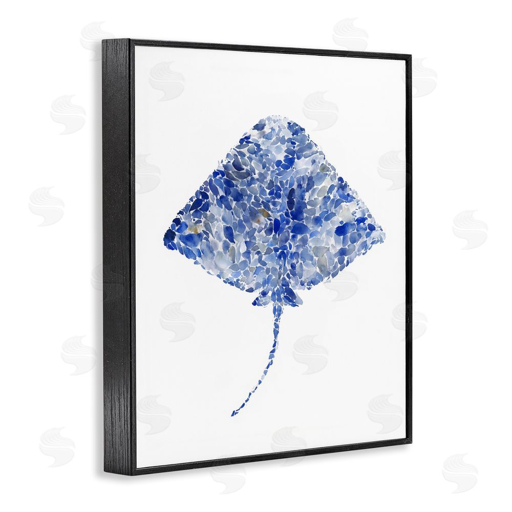 Ziwei Li Blue Watercolor Dappled Stingray Black Framed Giclee Wall Art Print